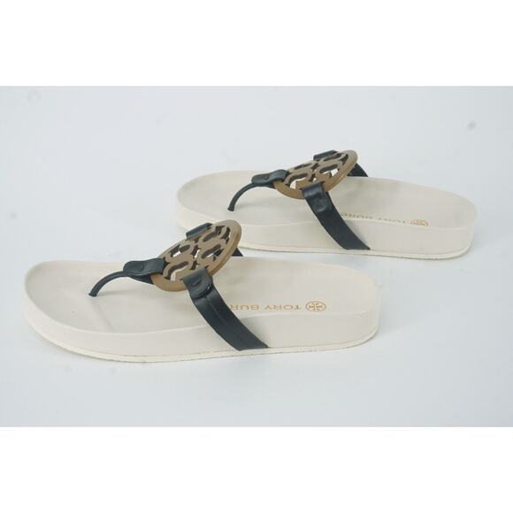 Tory Burch Miller Cloud Leather Thong Sandal SZ 5.5 Logo $298 New White - Picture 2 of 10